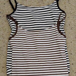 Rafaella Women's Black Brown White Striped Cami Tanks Size Small Lot of 2
